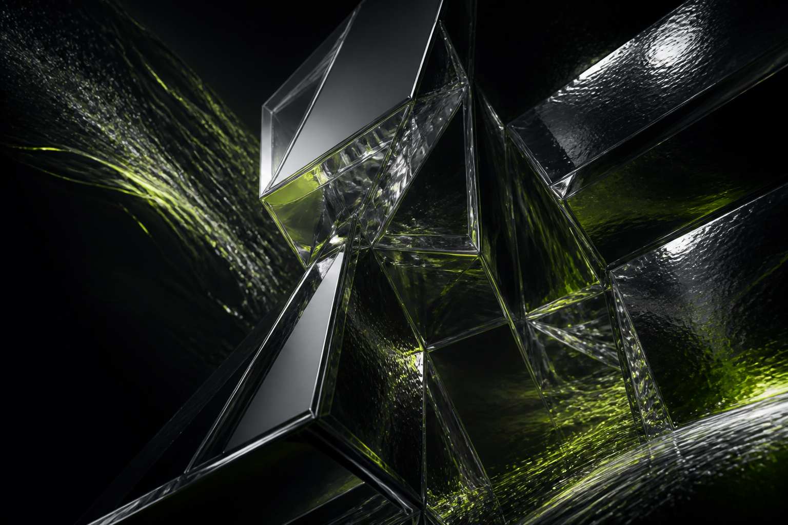 Abstract chrome and glass sculpture representing Mufflex digital craft